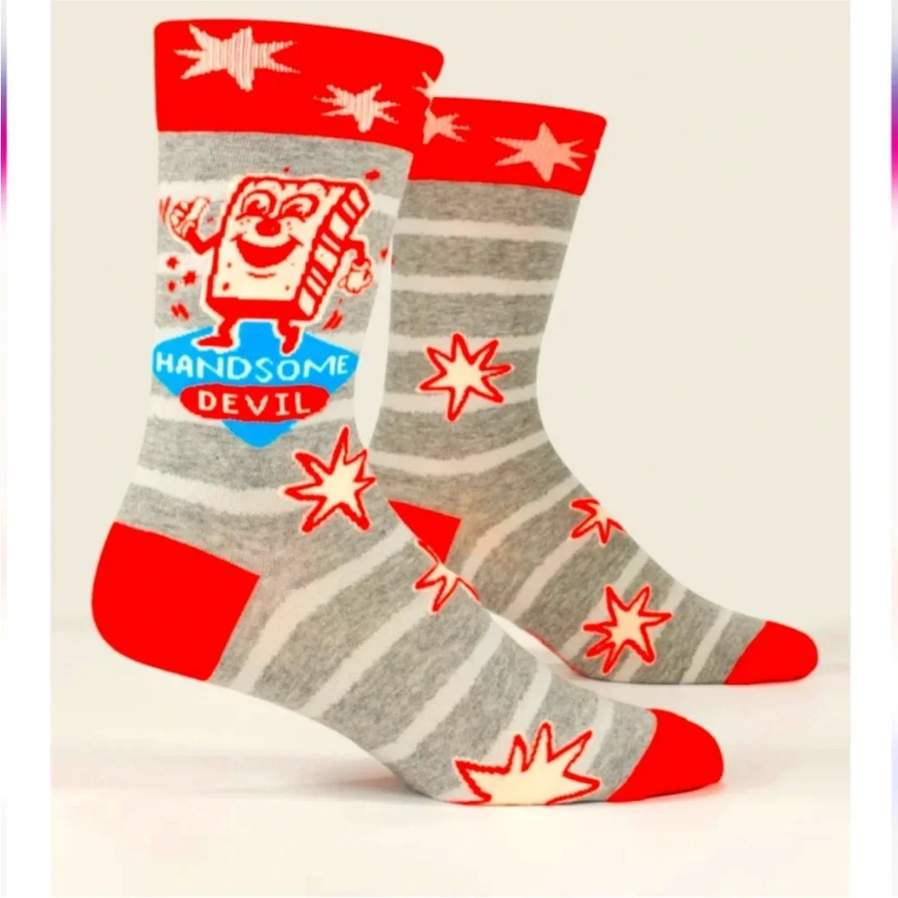 Blue Q Mens Soft Combed Cotton Crew Socks Handsome Devil Novelty size 7-12